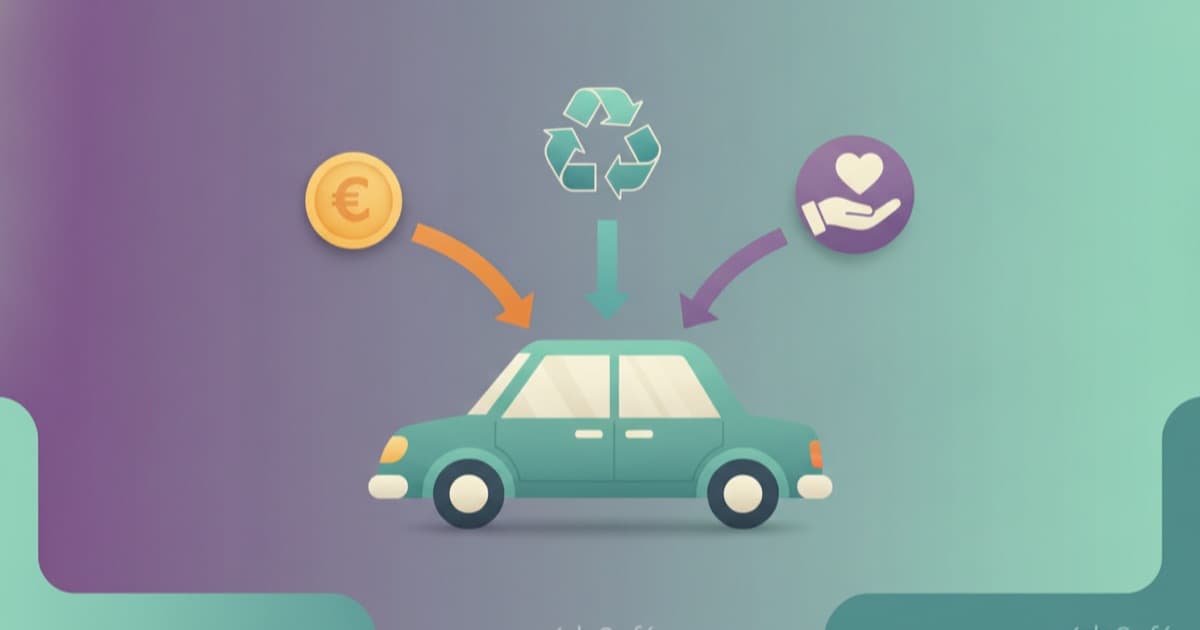 Vieille voiture avec choix entre vente, don et recyclage